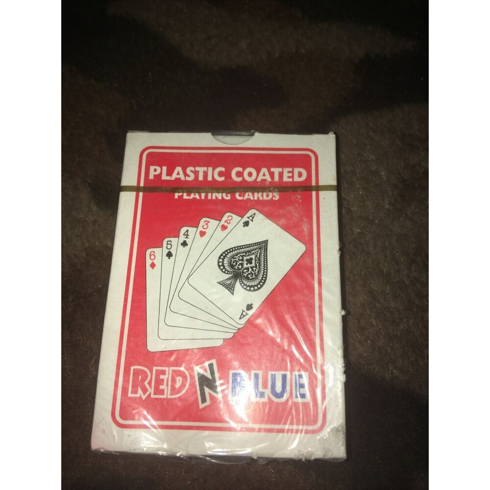 Vintage Red N Blue Plastic Coated Playing Cards Red Sealed Deck NOS